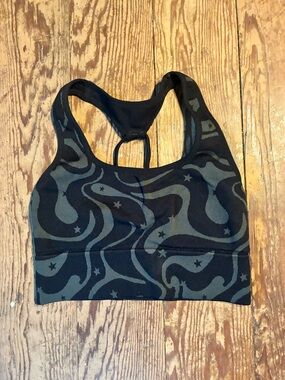 Black Patterned Racerback Sports Bra